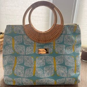 Lilly Pulitzer Teal and Yellow Butterfly Print Tote with Wicker Handles